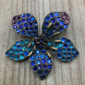 Chico's Crystal Gold Tone Flower Floral Large Pendant